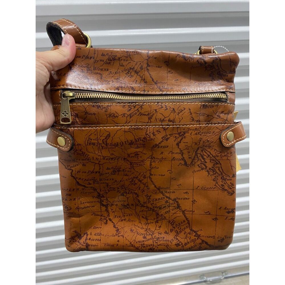 Patricia Nash Leather PRIZZI Leather Crossbody Organizer Bag RIOT RUST MAP PRINT